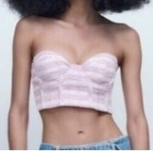 Zara Bustier Crop Tube Top  Pink Purple Size M Tweed Coachella Festival